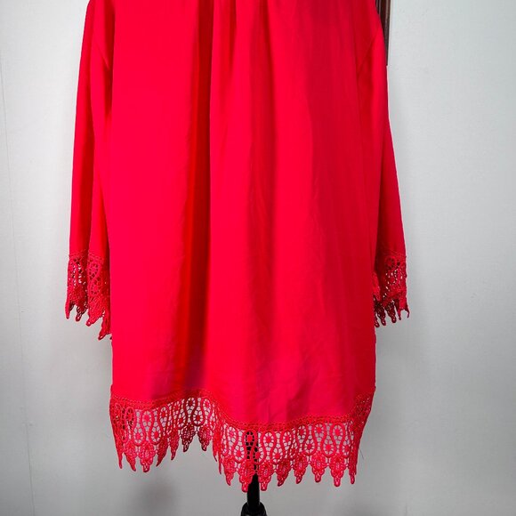 Unique Spectrum Blouse Top Women's 3X Boat Neck 3/4 Sleeve Red Lace Hem Casual - Picture 5 of 13